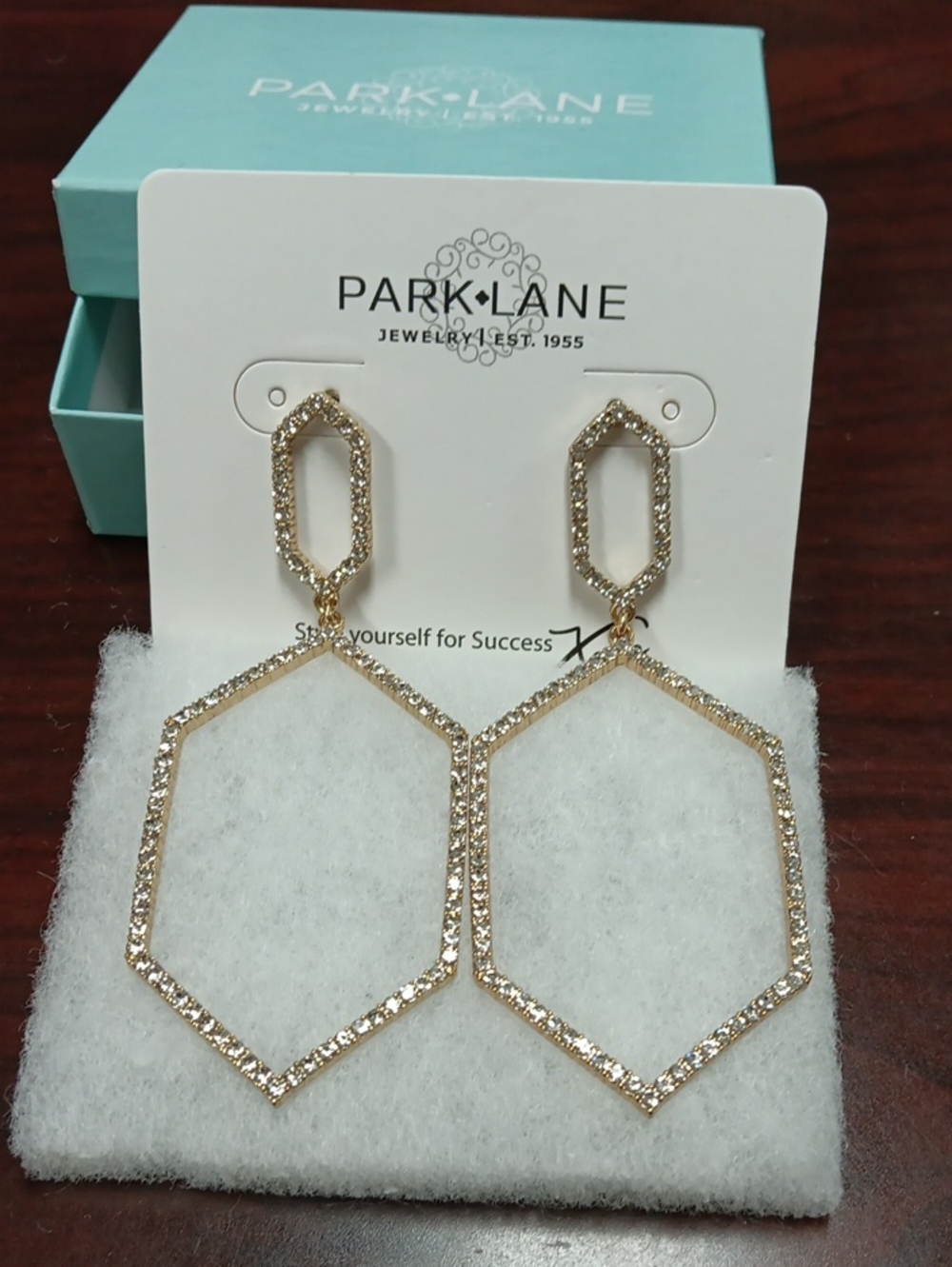Park Lane Gold Textured Open Hexagon Drop Earrings